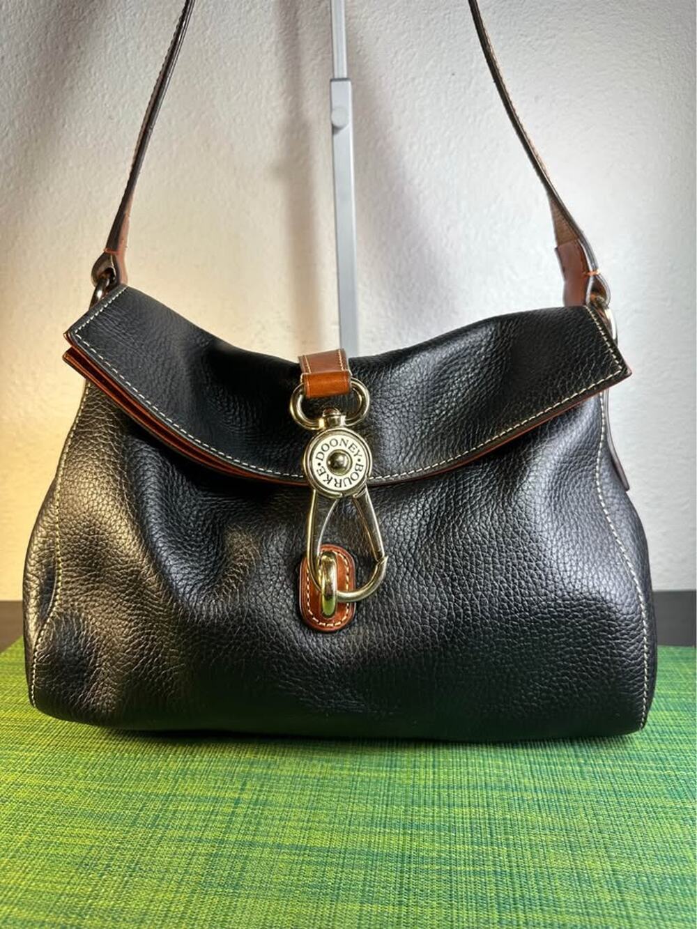 Dooney & Bourke Black Pebbled Leather Logo Lock Hobo Shoulder Bag